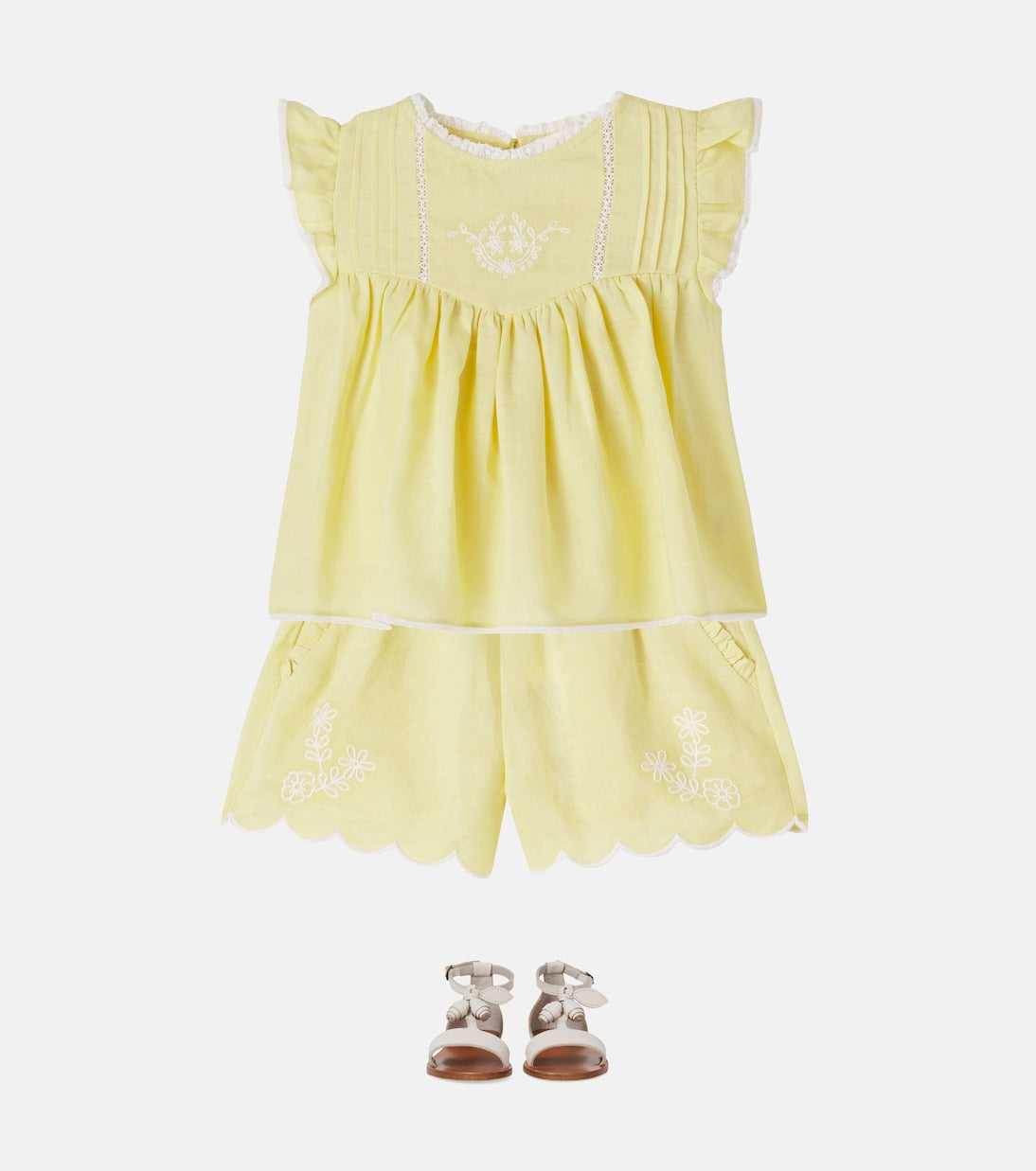C'era Una Volta - Embroidered lace-trimmed ramie top