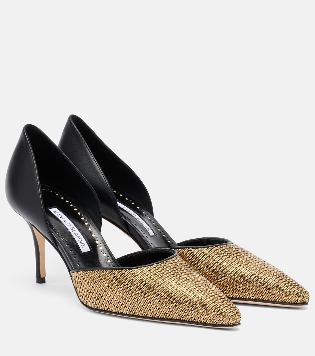 Manolo Blahnik - Taylerbinu leather-trimmed woven pumps