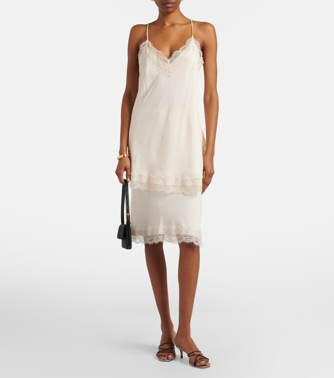 Róhe - Lace-trimmed satin slip skirt