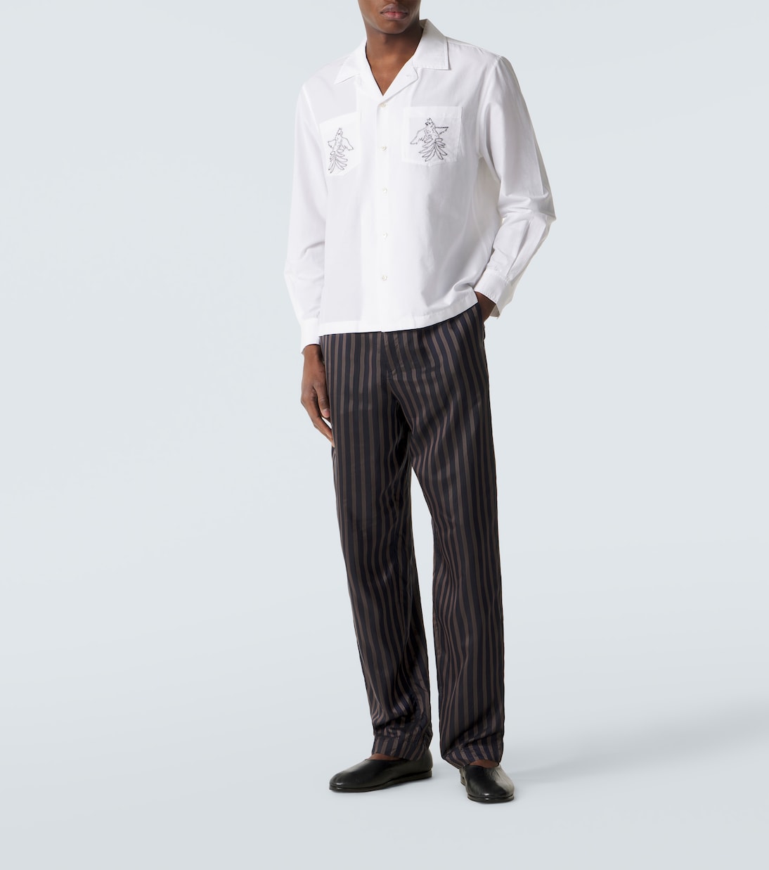 Bode - Embroidered cotton and silk shirt