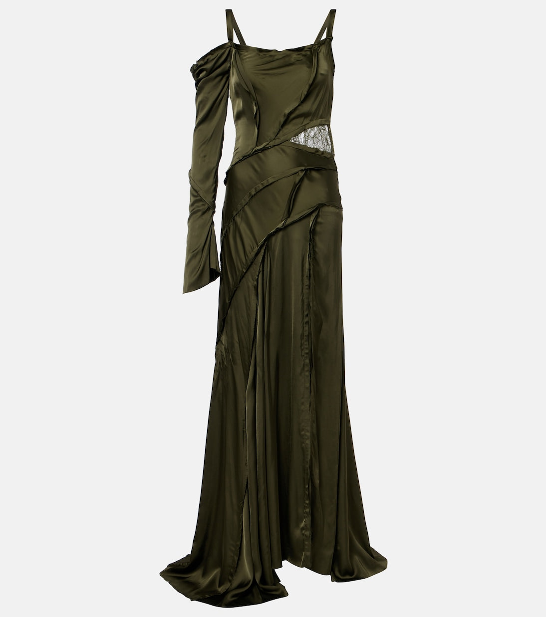 Blumarine - Asymmetric lace-trimmed satin gown