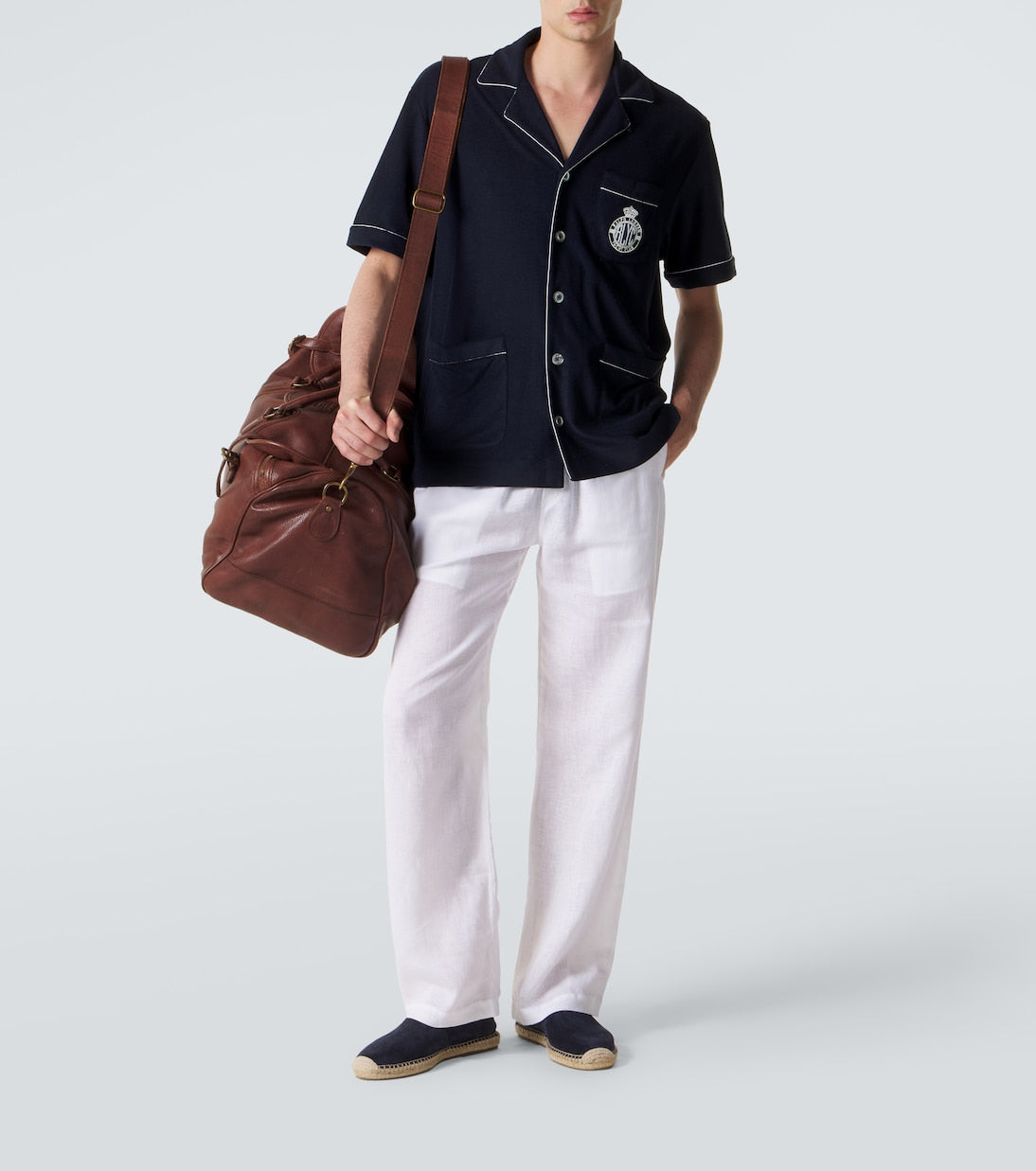 Ralph Lauren Purple Label - Embroidered cotton and silk terry shirt