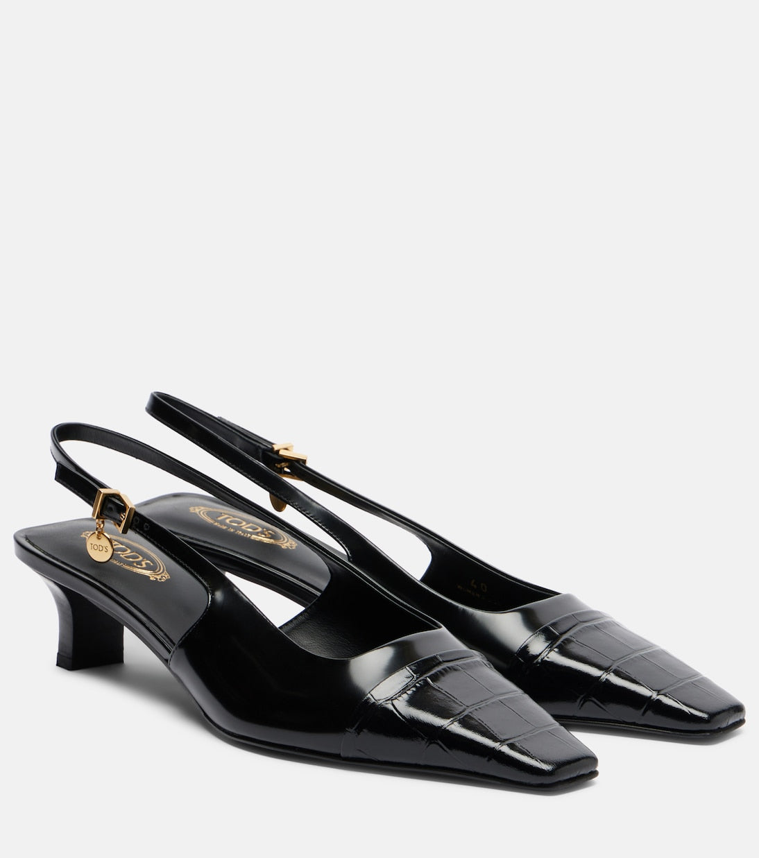 Tod's - Croc-effect patent leather slingback pumps