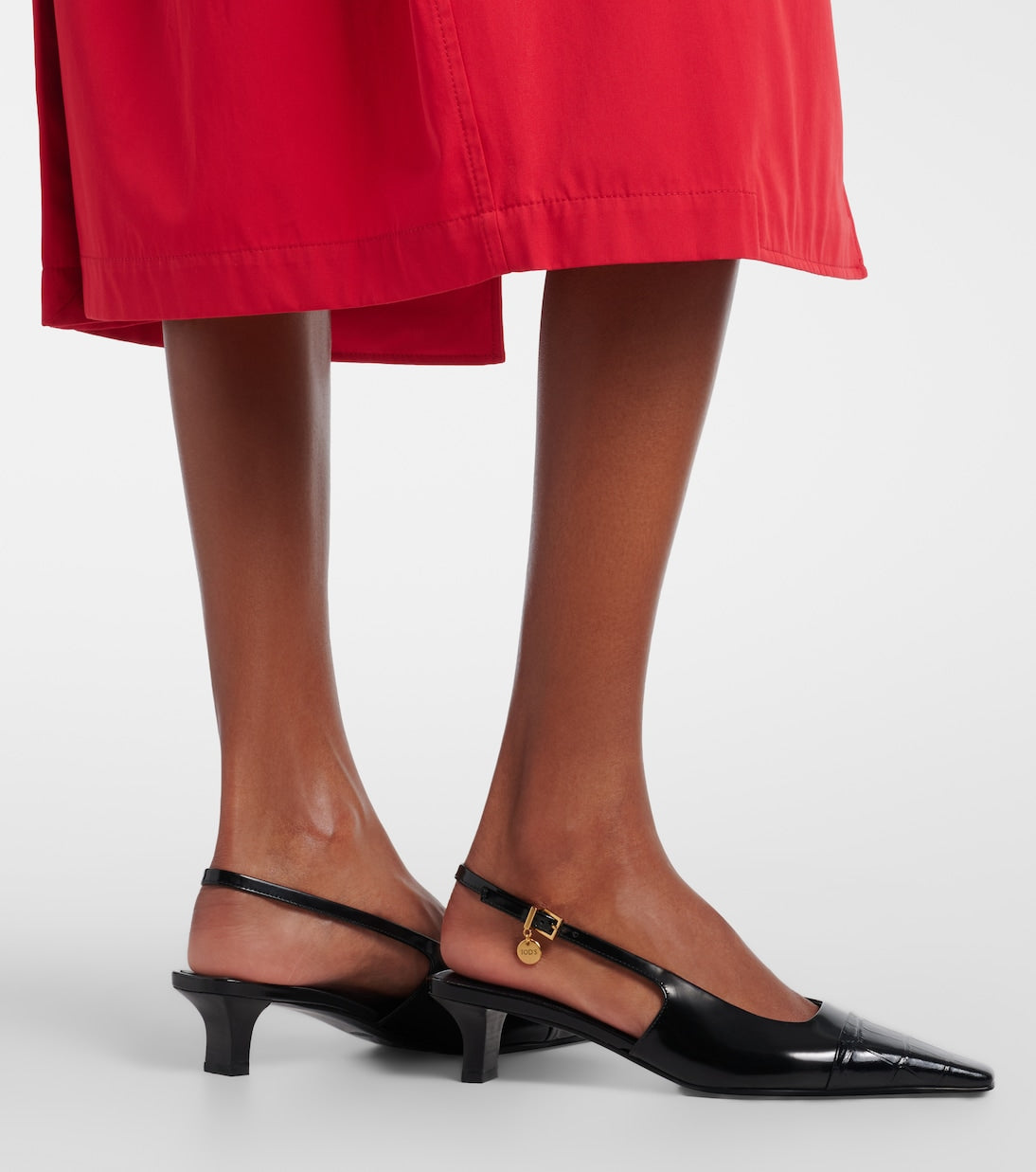 Tod's - Croc-effect patent leather slingback pumps