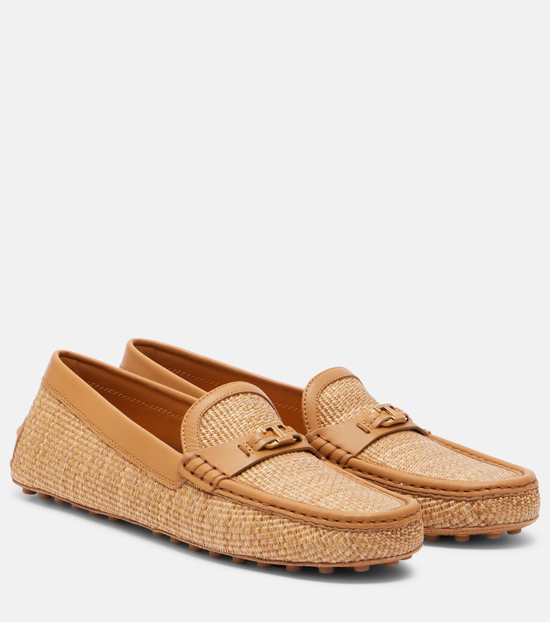 Tod's - Gommino leather-trimmed raffia loafers