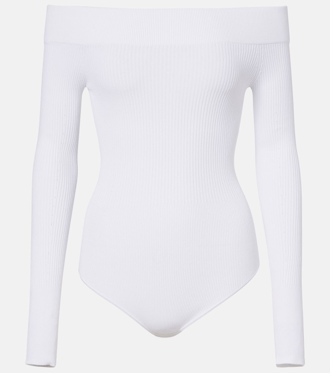 Alaïa - Ribbed-knit off-shoulder bodysuit