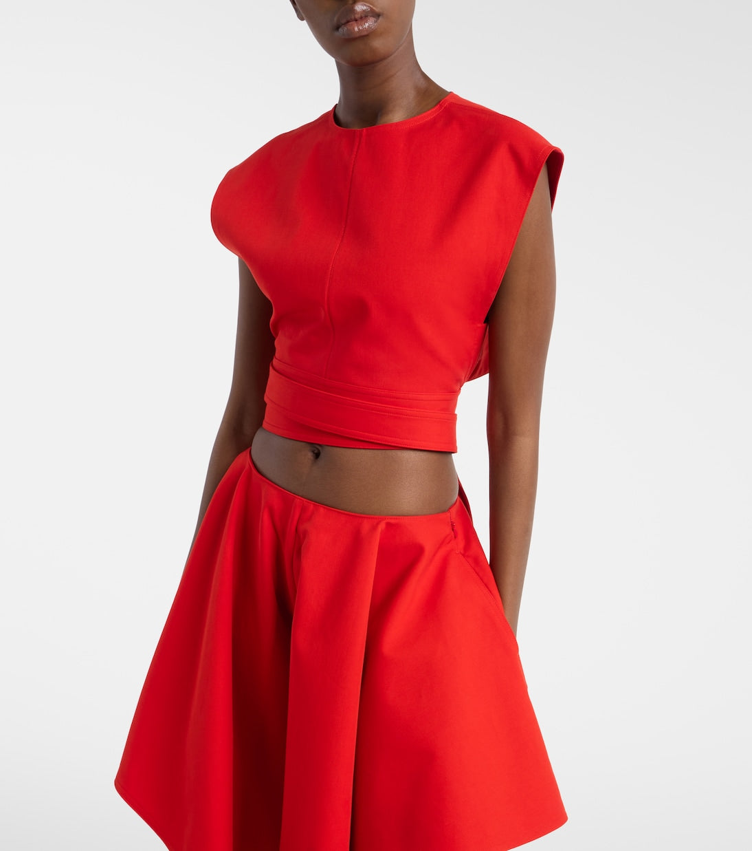Alaïa - Belted cotton gabardine crop top