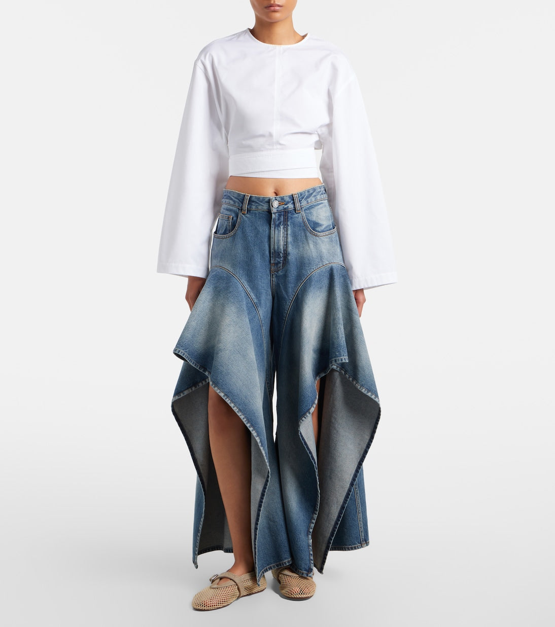 Alaïa - Ruffled wide-leg jeans