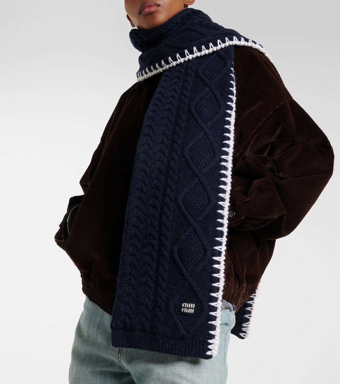 Miu Miu - Cable-knit wool and cashmere scarf
