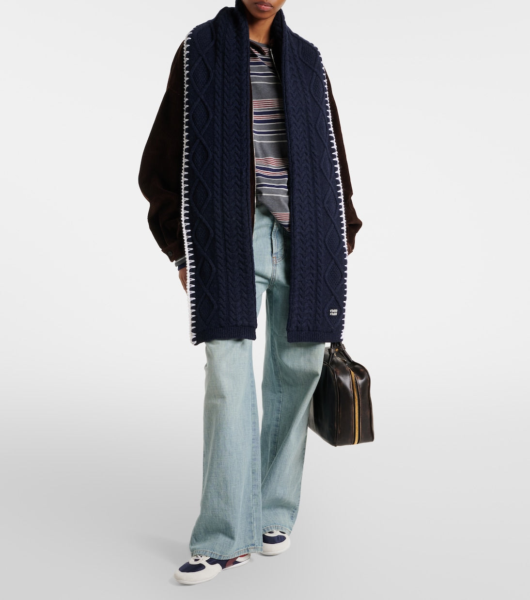 Miu Miu - Cable-knit wool and cashmere scarf