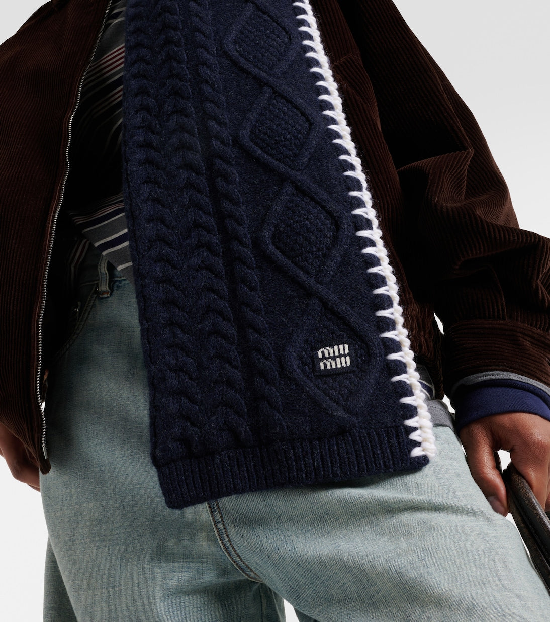 Miu Miu - Cable-knit wool and cashmere scarf