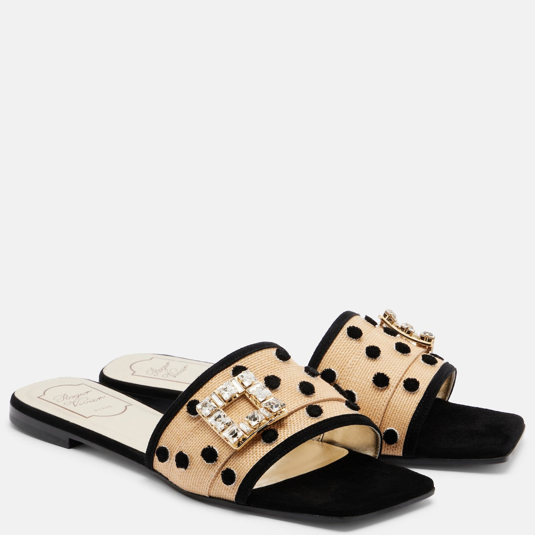 Roger Vivier - Très Vivier polka-dot suede-trimmed slides