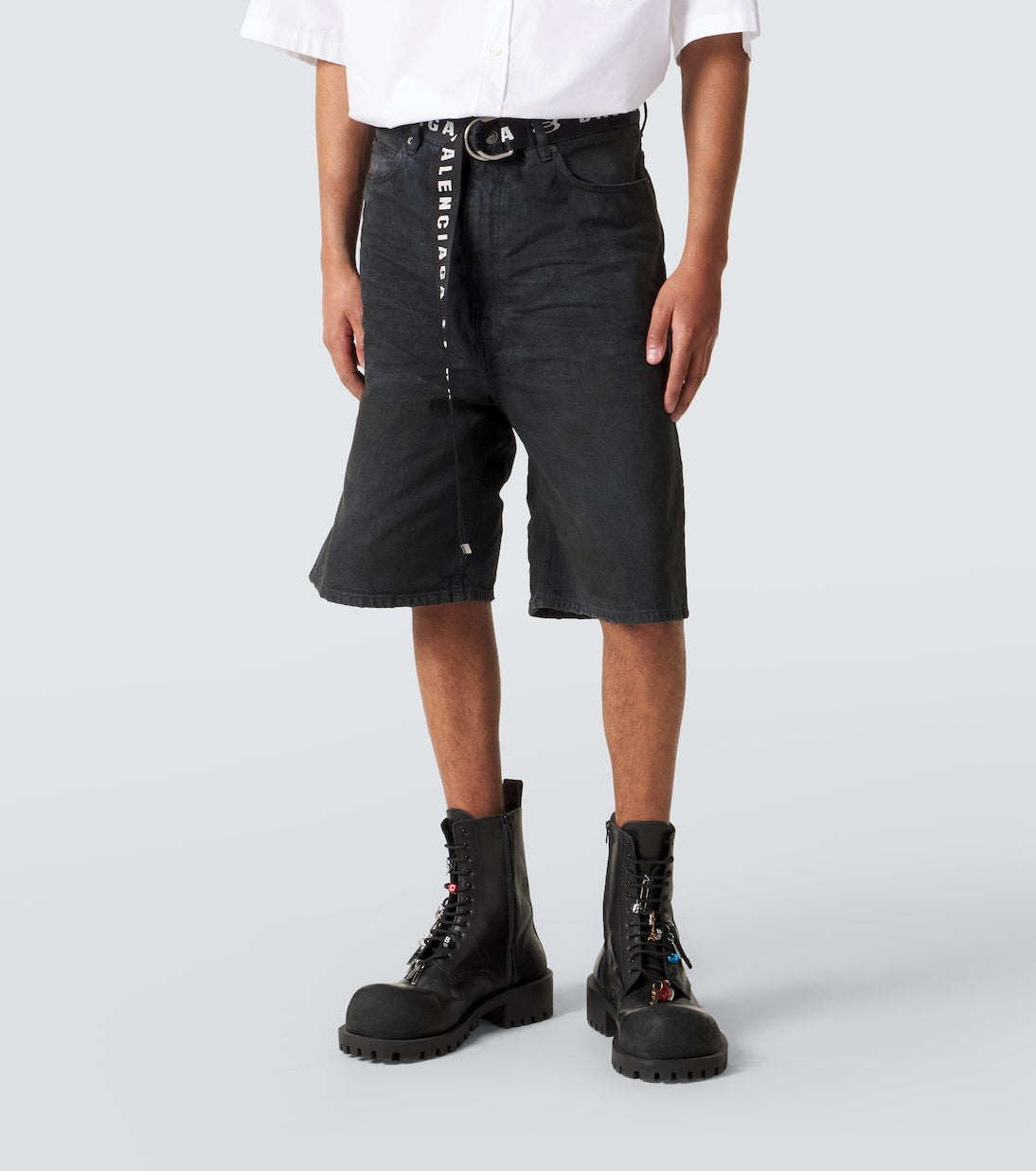Balenciaga - Unity belted denim Bermuda shorts