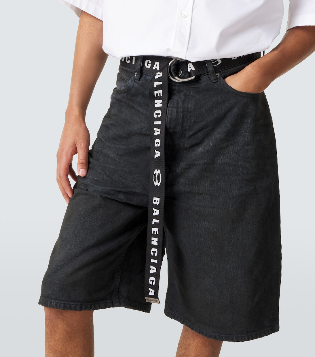 Balenciaga - Unity belted denim Bermuda shorts