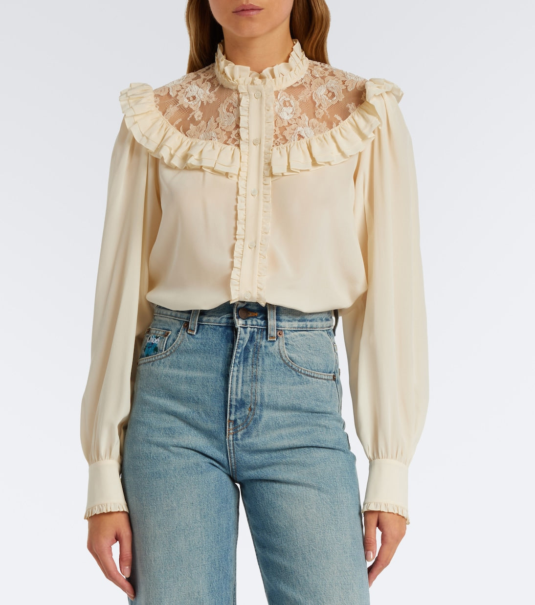 Chloé - Lace-trimmed silk crêpe de chine blouse