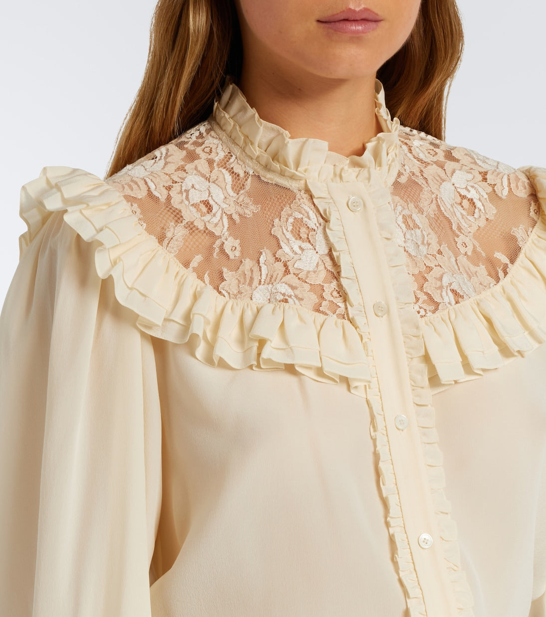 Chloé - Lace-trimmed silk crêpe de chine blouse
