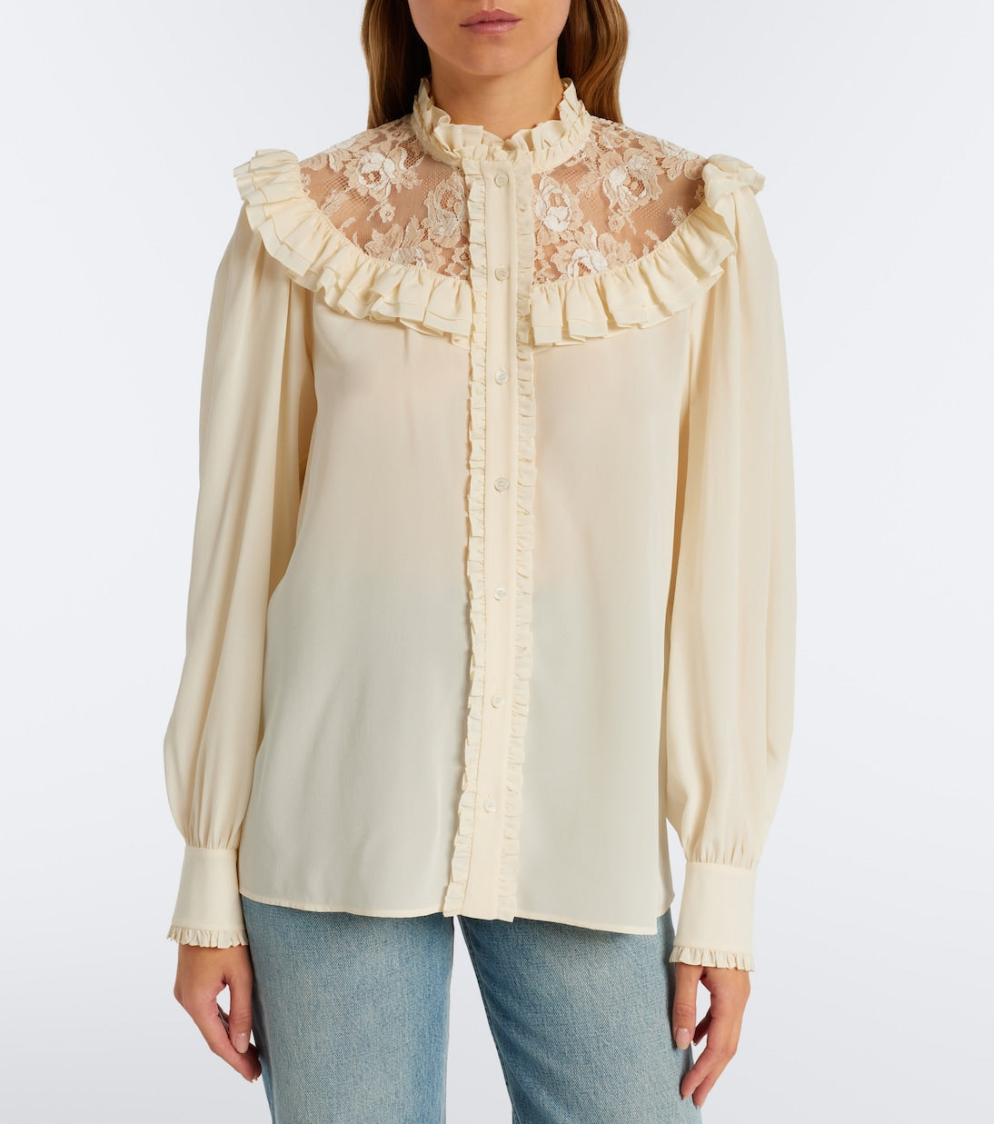 Chloé - Lace-trimmed silk crêpe de chine blouse