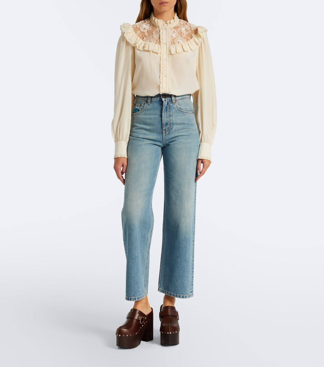 Chloé - Lace-trimmed silk crêpe de chine blouse