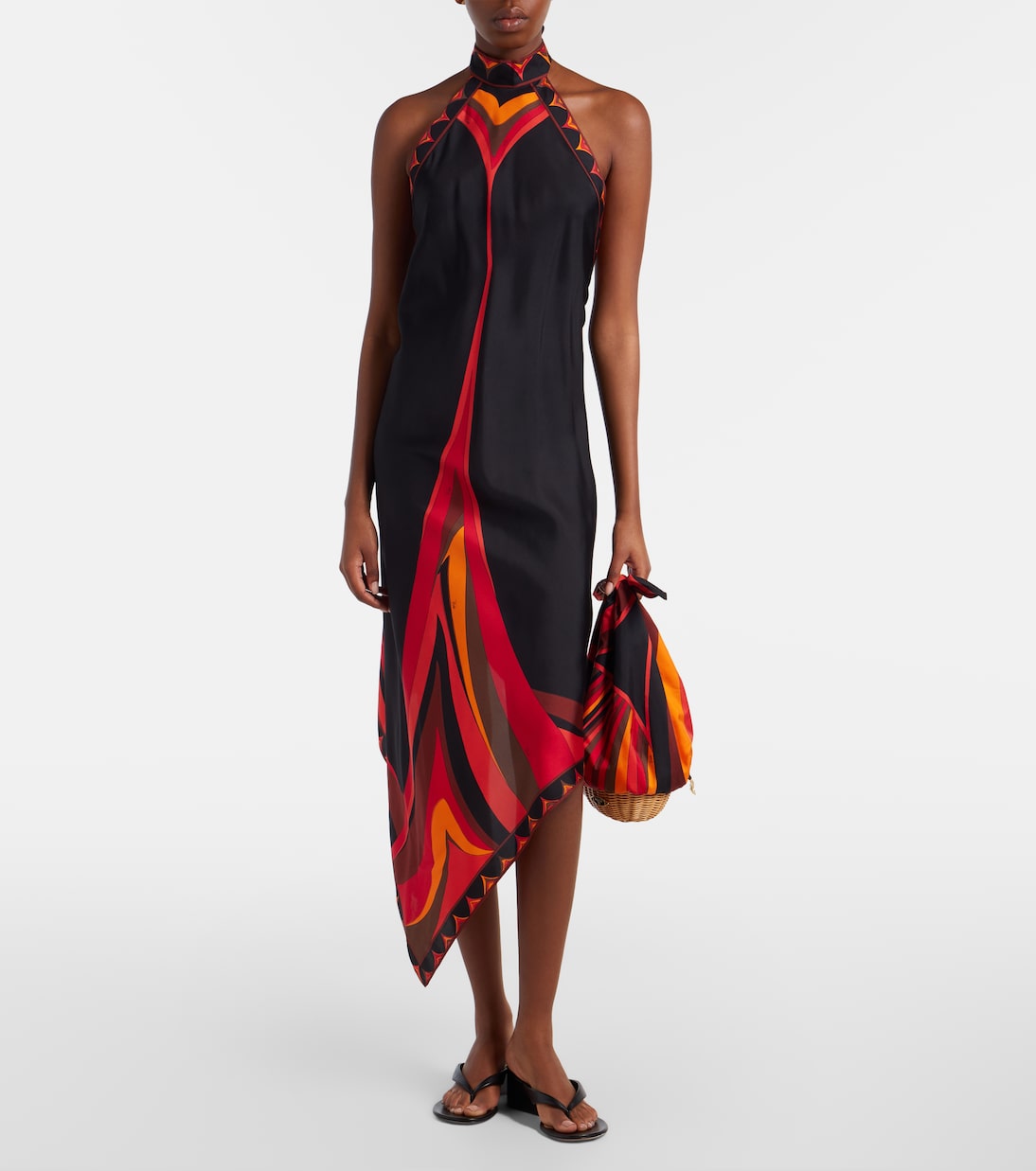 Pucci - Fari asymmetric silk twill midi dress