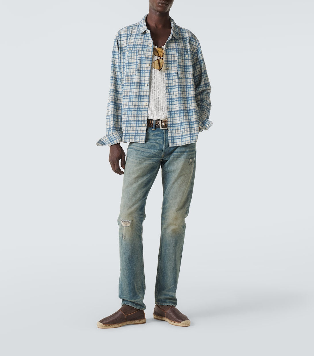 RRL - Plaid cotton and linen jersey shirt