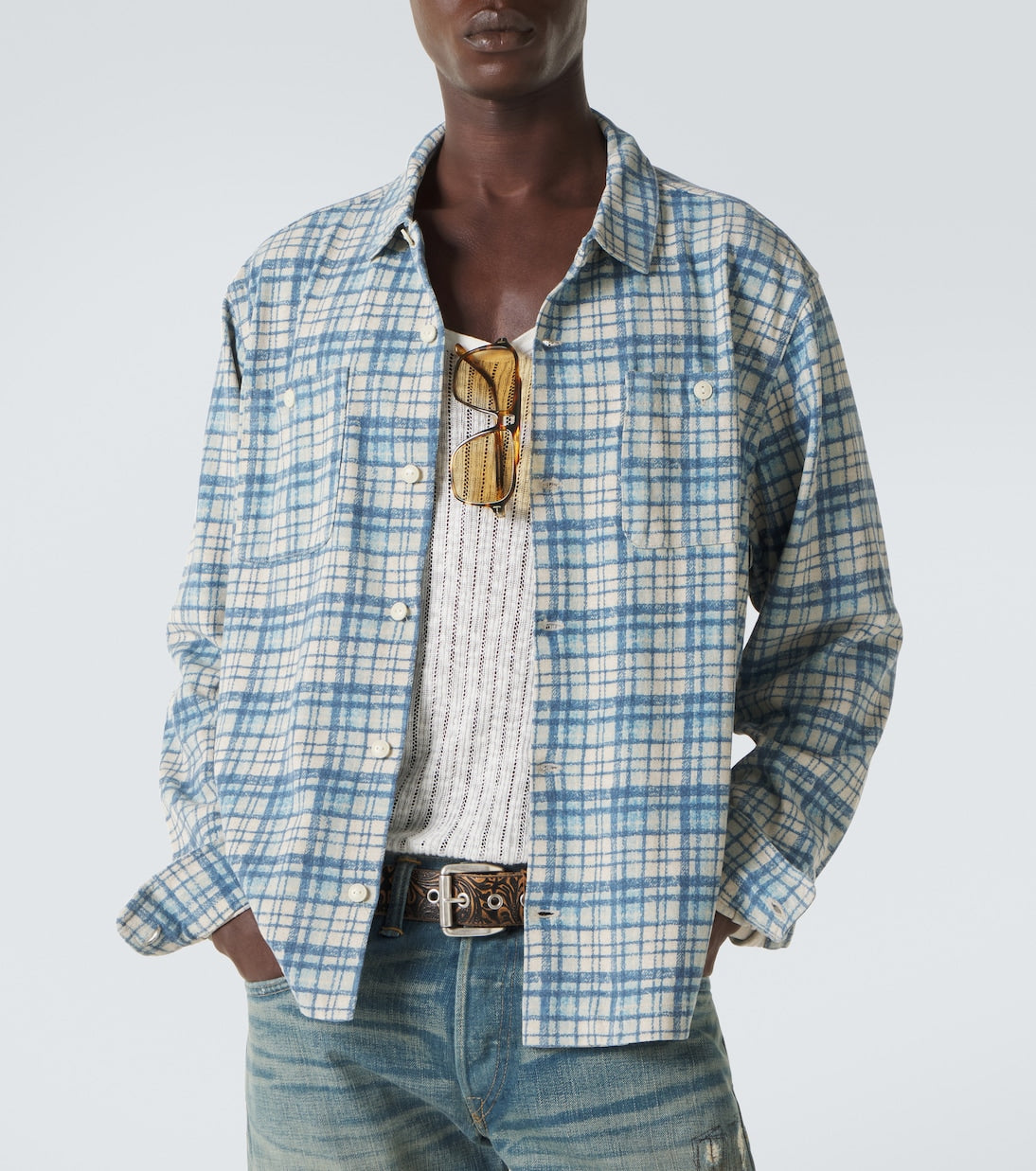 RRL - Plaid cotton and linen jersey shirt