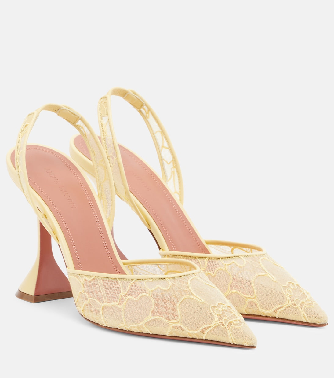 Amina Muaddi - Holli leather-trimmed lace slingback pumps