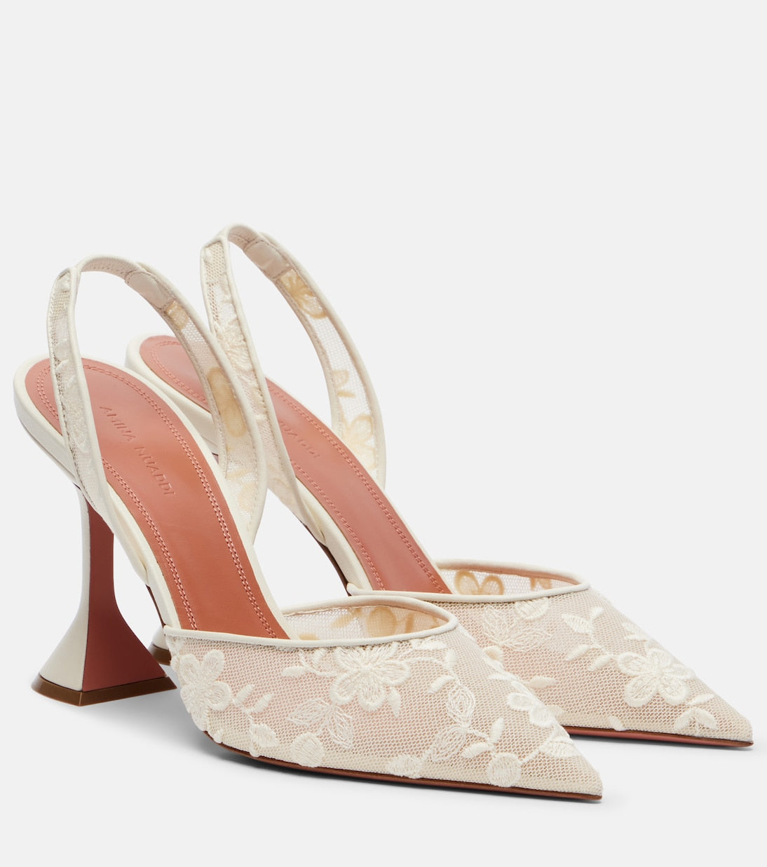 Amina Muaddi - Holli leather-trimmed lace slingback pumps