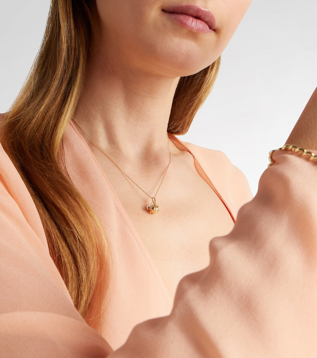 Stone and Strand - Puffer Fish 14kt gold pendant necklace with diamonds