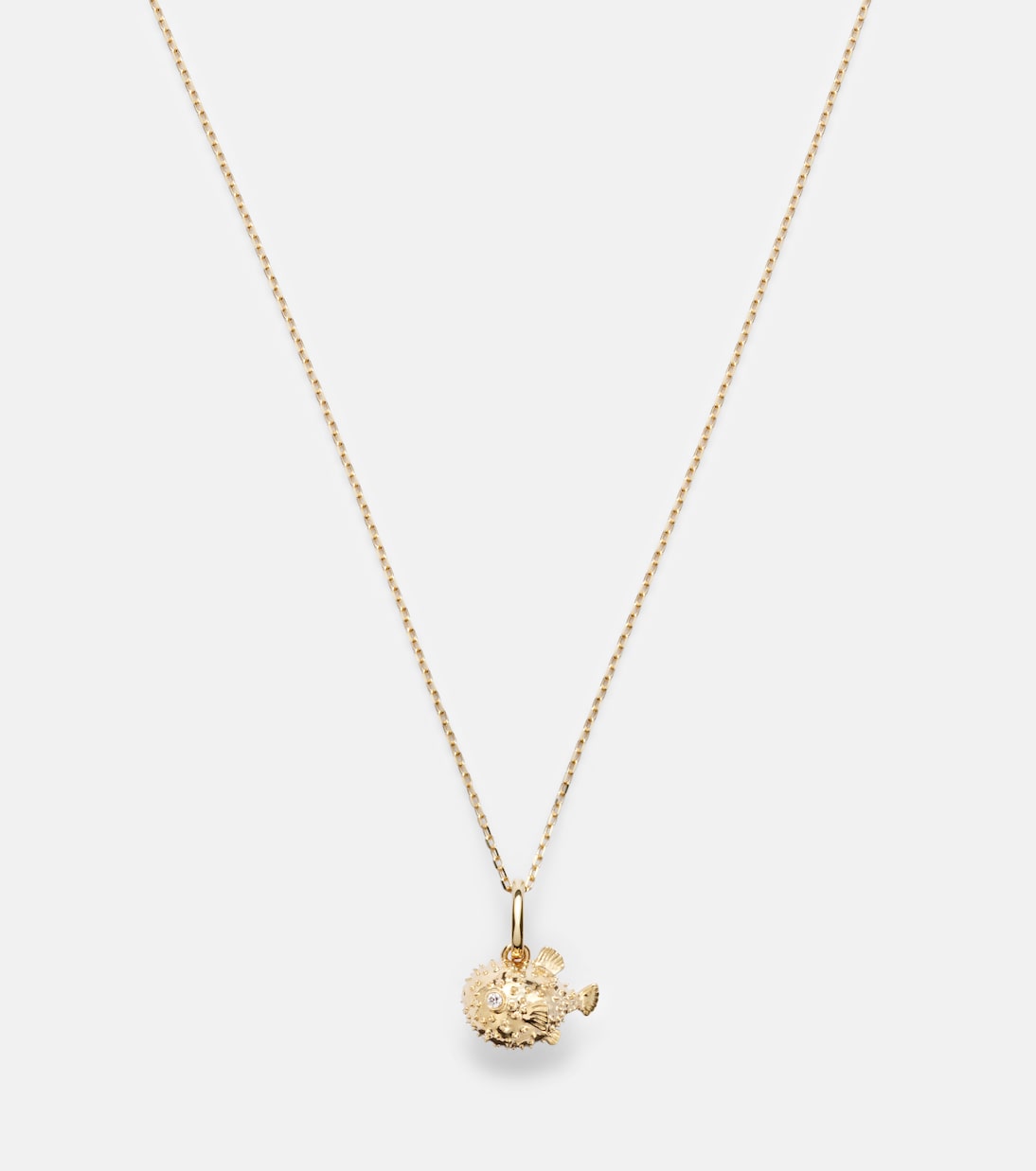 Stone and Strand - Puffer Fish 14kt gold pendant necklace with diamonds