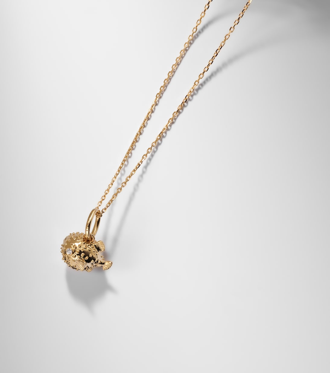 Stone and Strand - Puffer Fish 14kt gold pendant necklace with diamonds