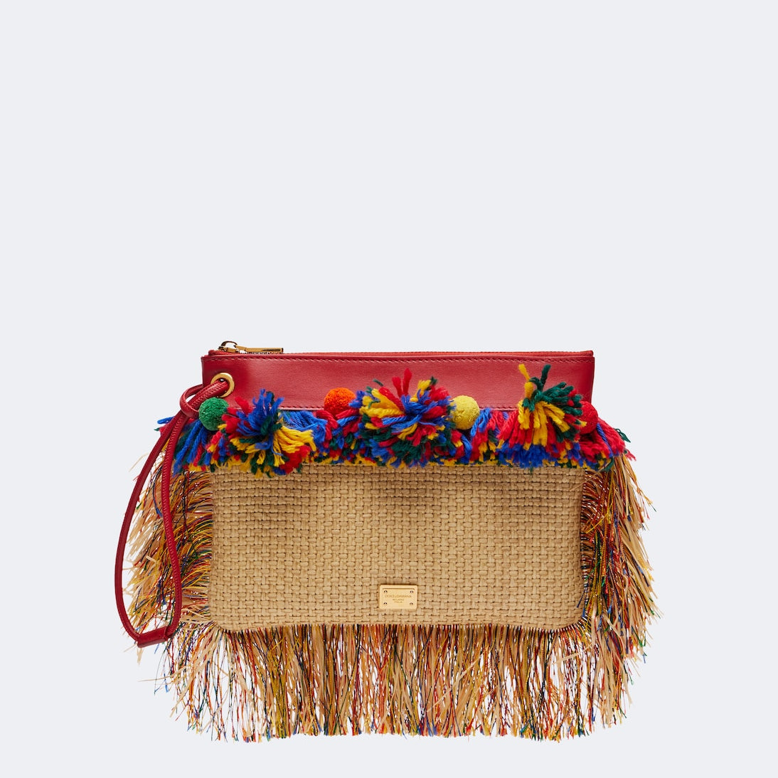 Dolce&Gabbana - Fringed raffia-effect pouch