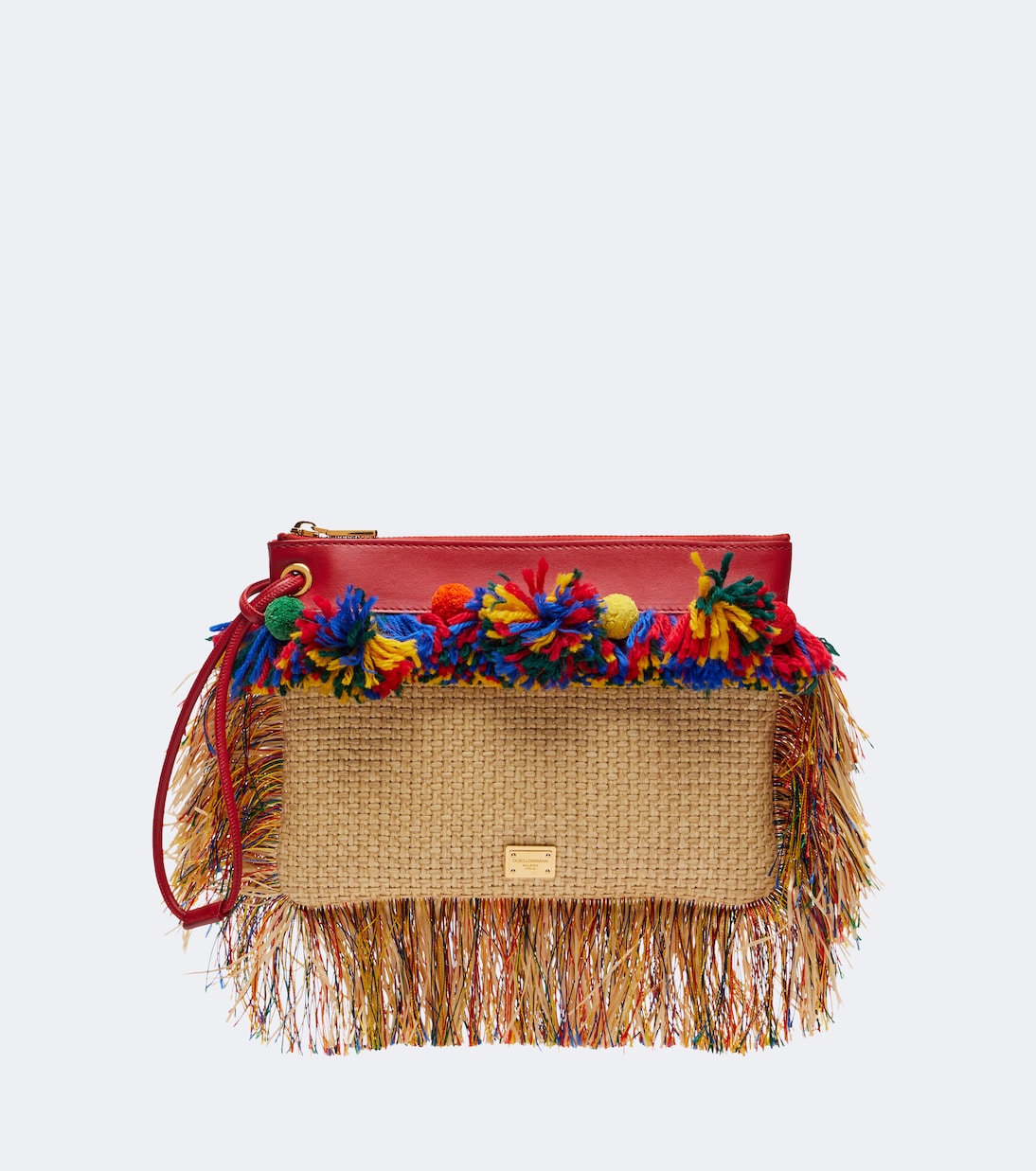 Dolce&Gabbana - Fringed raffia-effect pouch