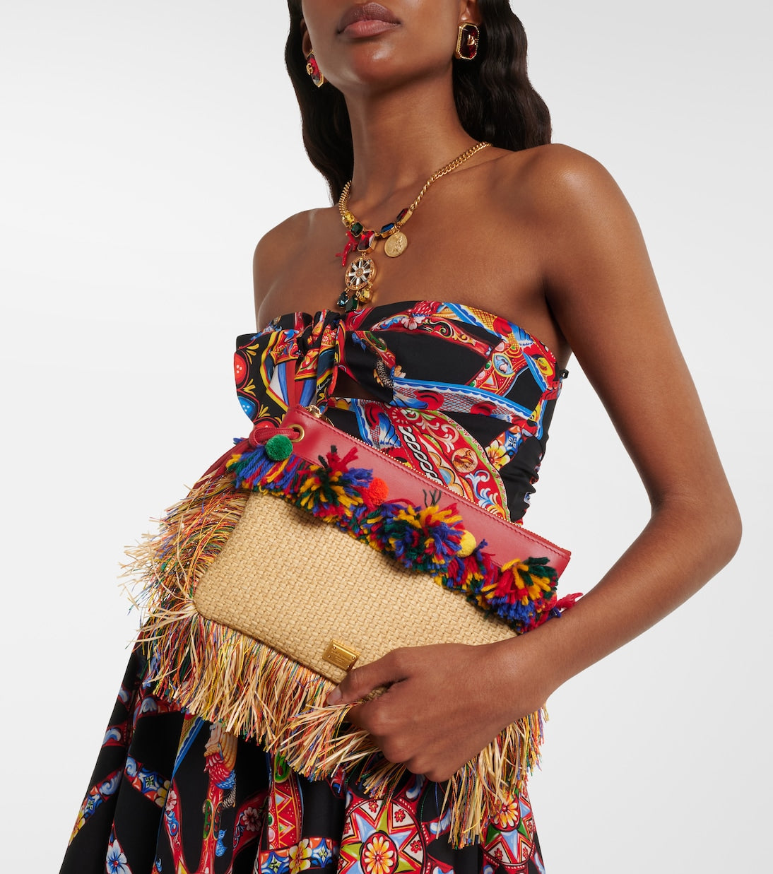 Dolce&Gabbana - Fringed raffia-effect pouch