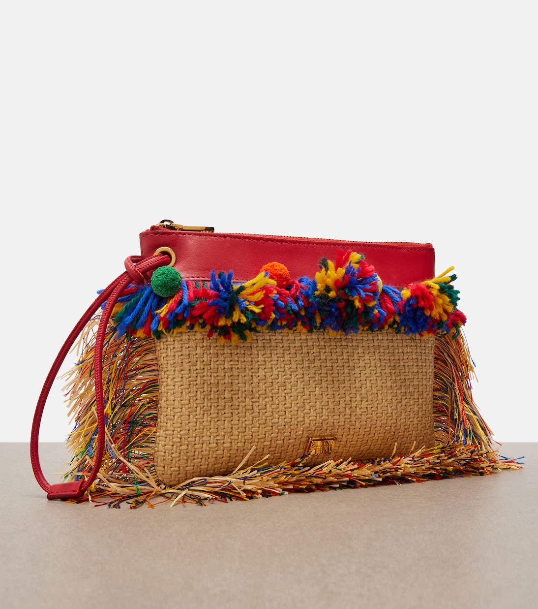 Dolce&Gabbana - Fringed raffia-effect pouch