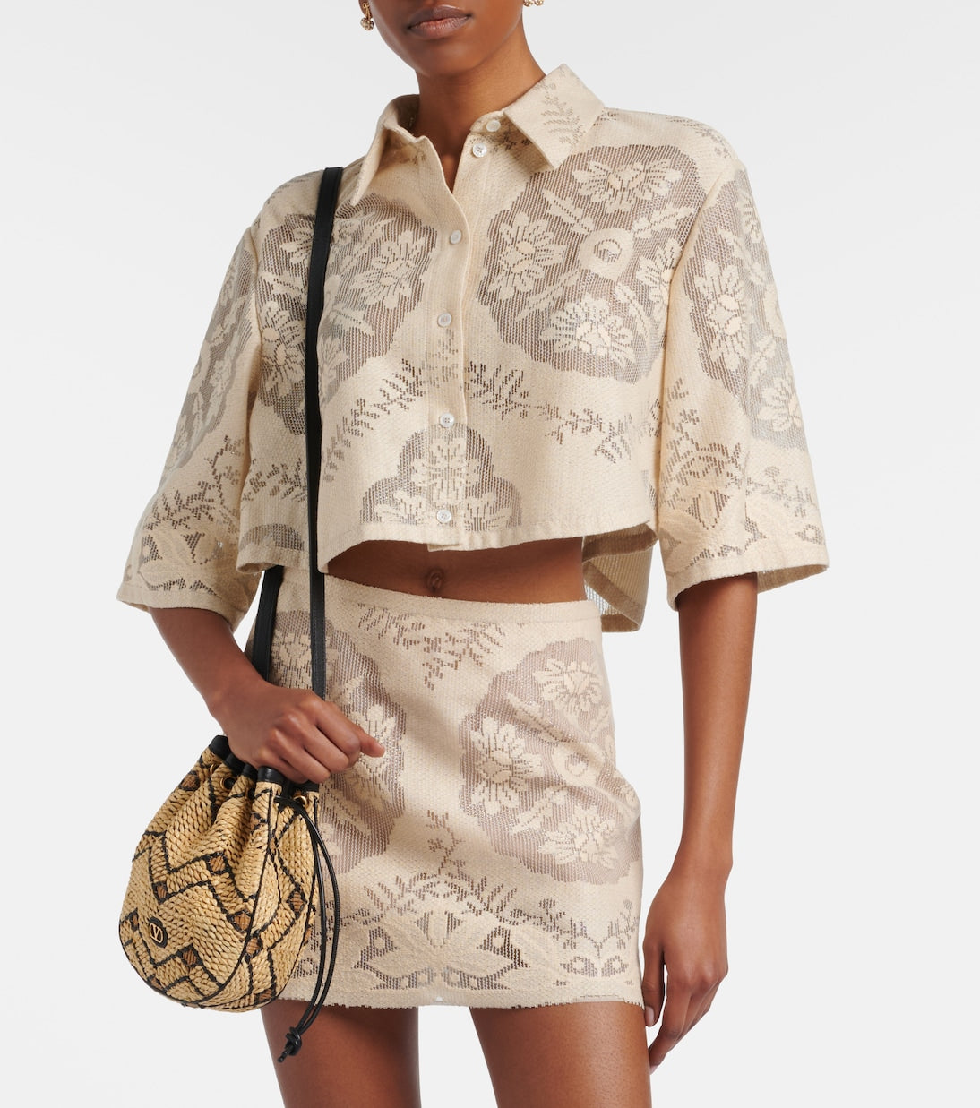 Valentino Garavani - Floral cropped cotton-blend shirt