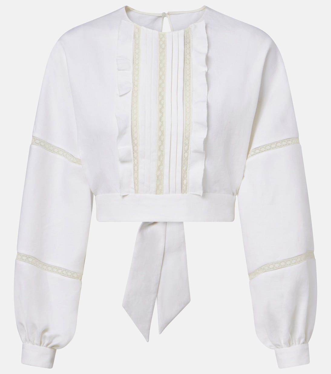 Valentino Garavani - Lace-trimmed open-back linen blouse