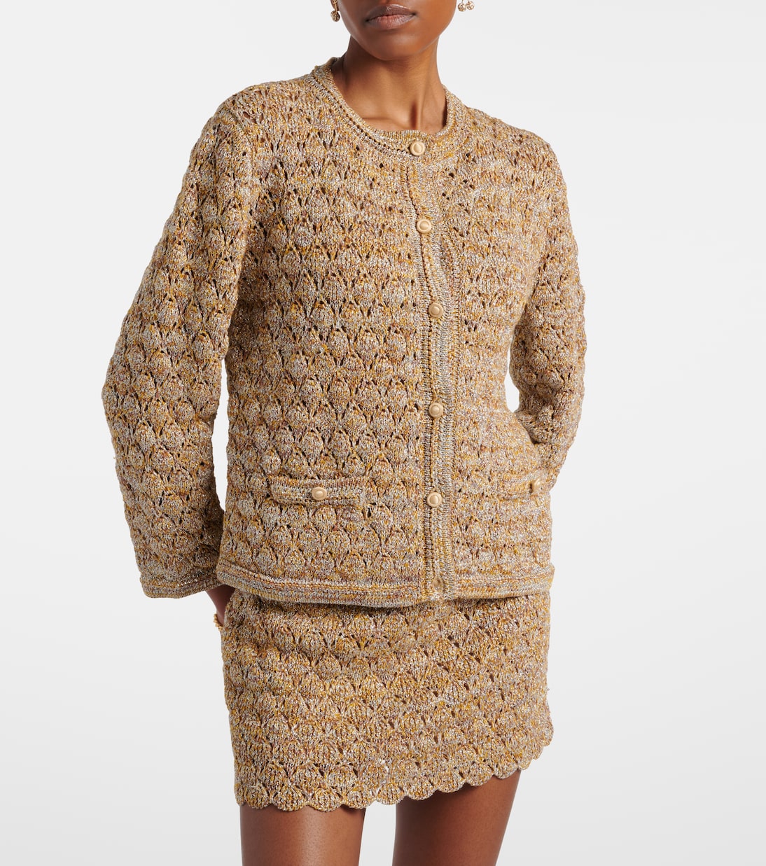 Valentino Garavani - Open-knit linen-blend lamé cardigan