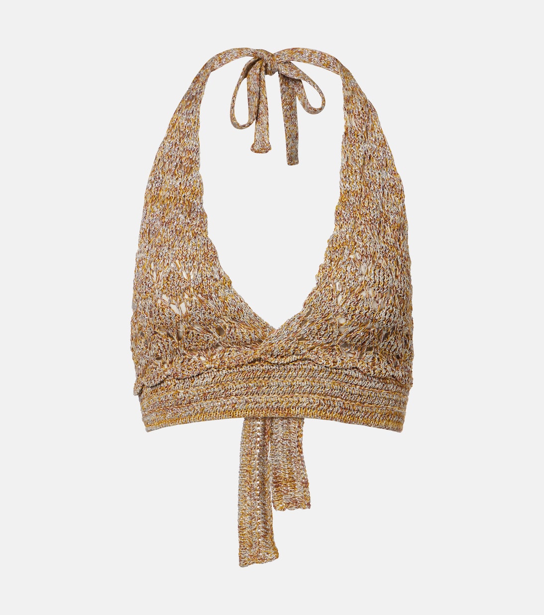 Valentino Garavani - Open-knit linen-blend lamé crop top