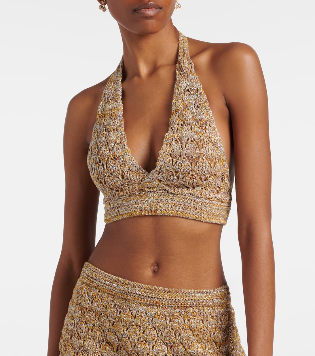 Valentino Garavani - Open-knit linen-blend lamé crop top