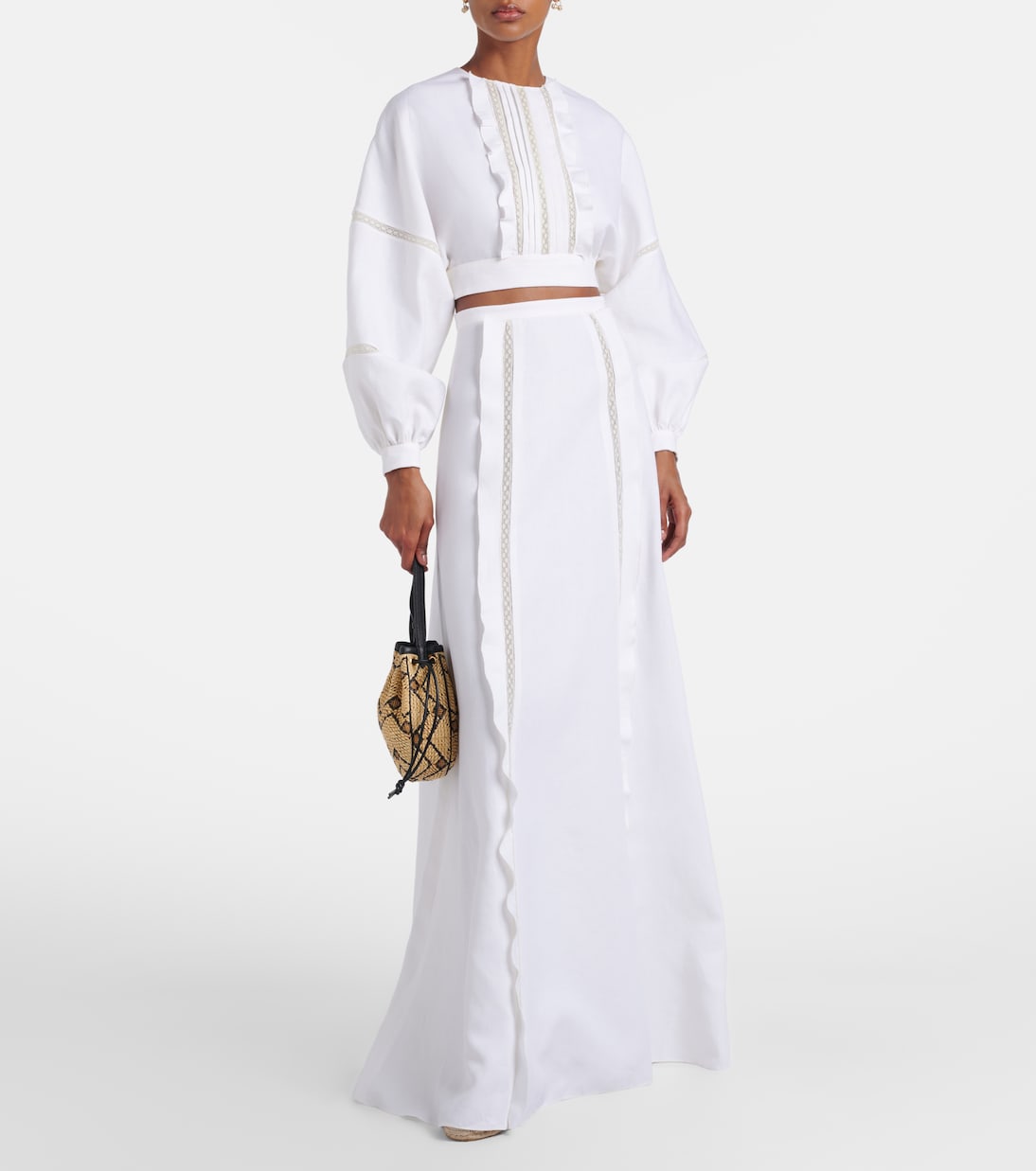 Valentino Garavani - Lace-trimmed linen maxi skirt