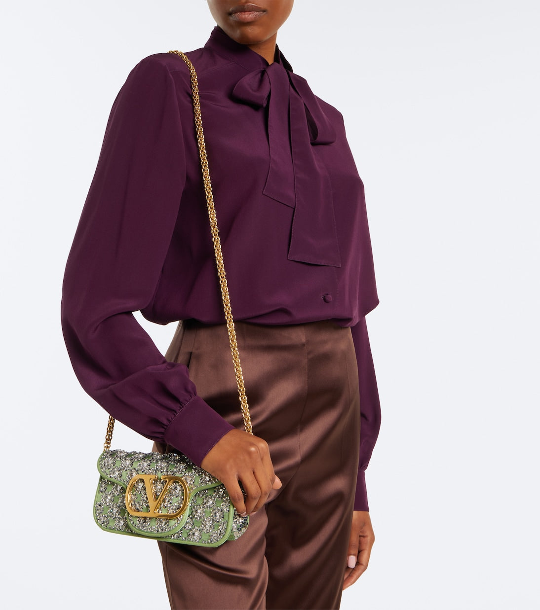 Valentino Garavani - Locò Small embellished satin shoulder bag