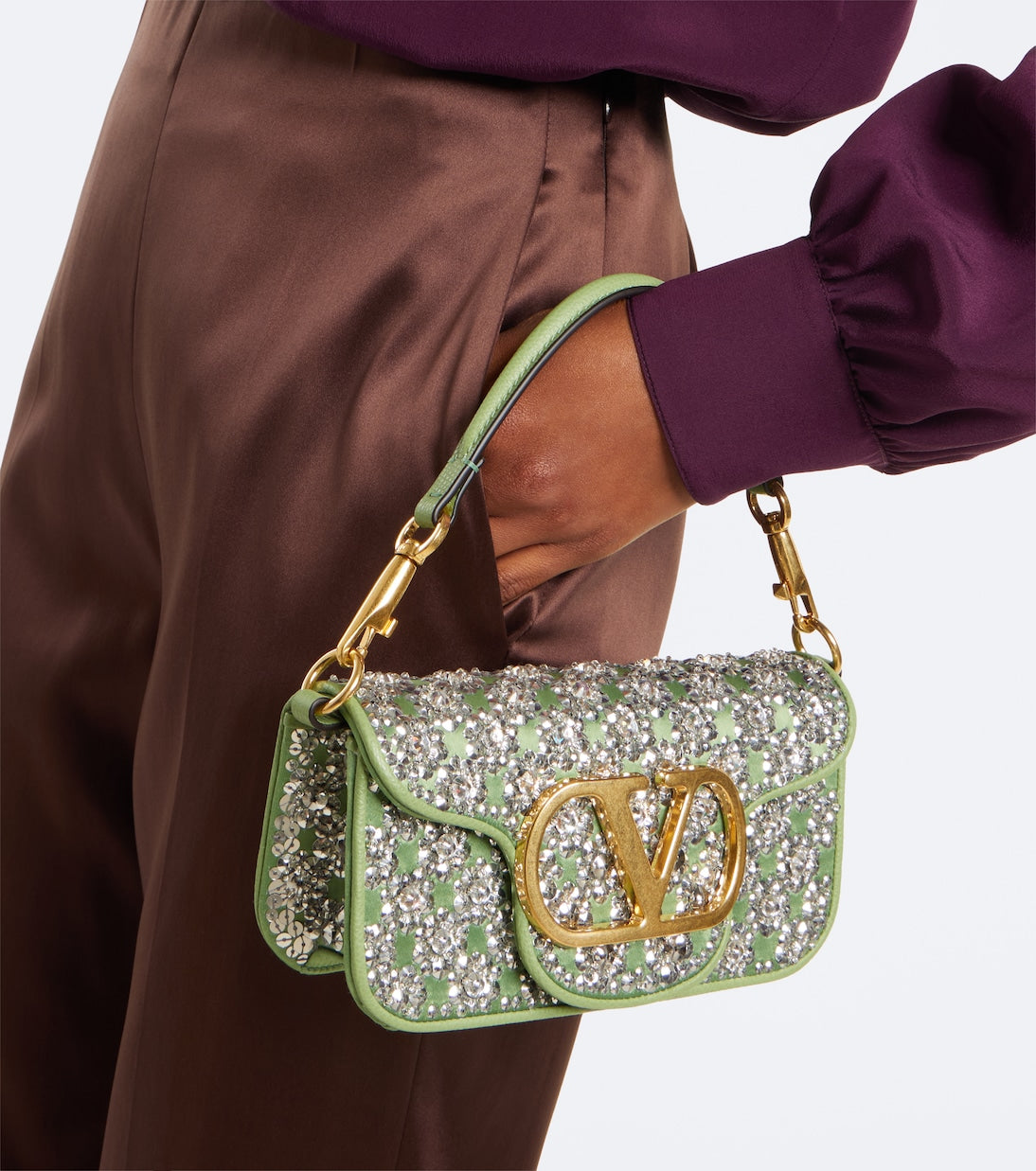 Valentino Garavani - Locò Small embellished satin shoulder bag