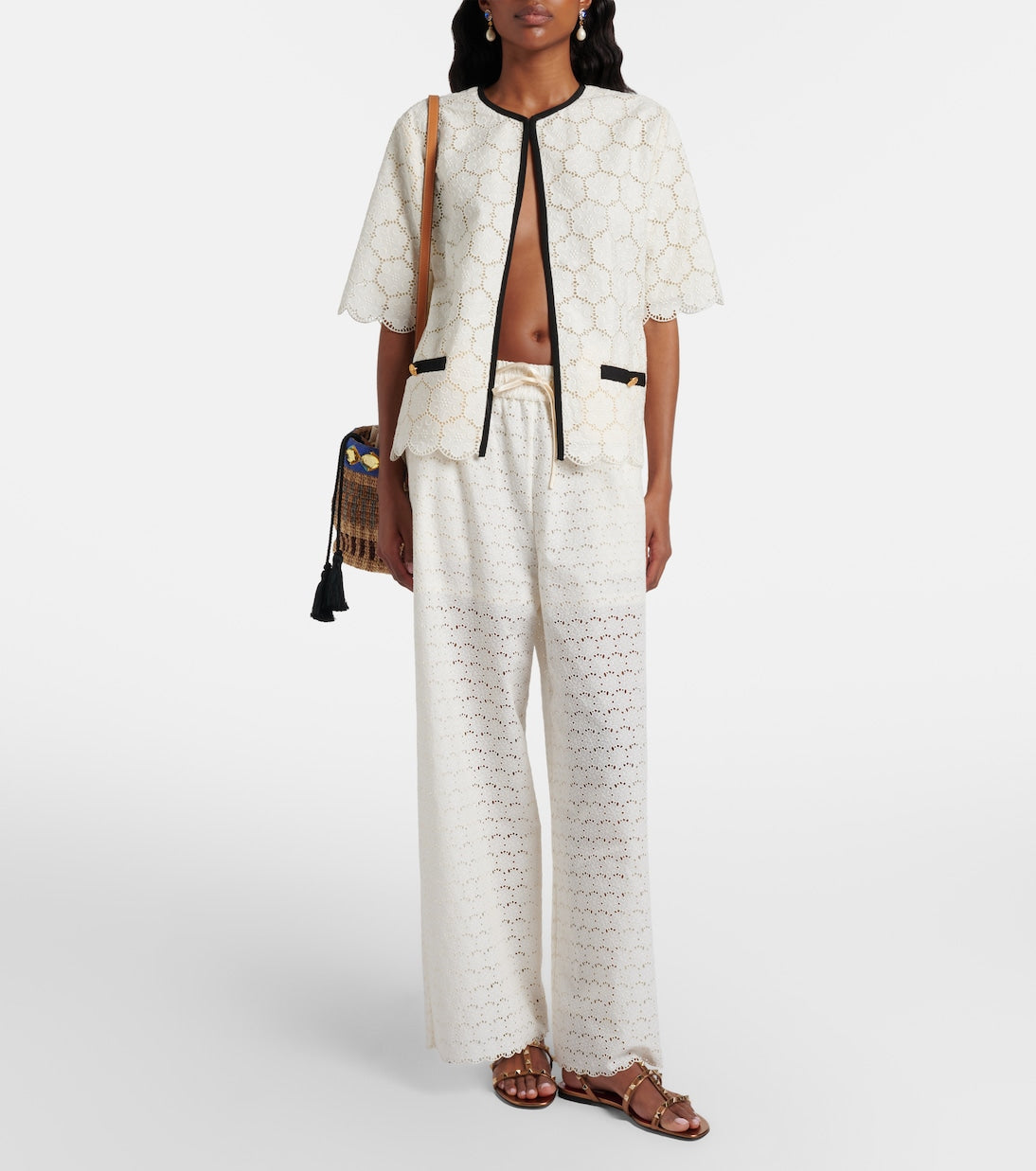 Valentino Garavani - Broderie anglaise cotton wide-leg pants