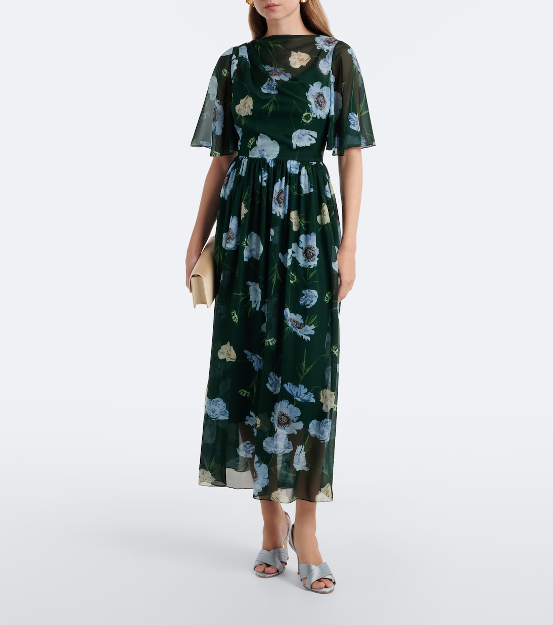 Erdem - Floral draped silk voile midi dress