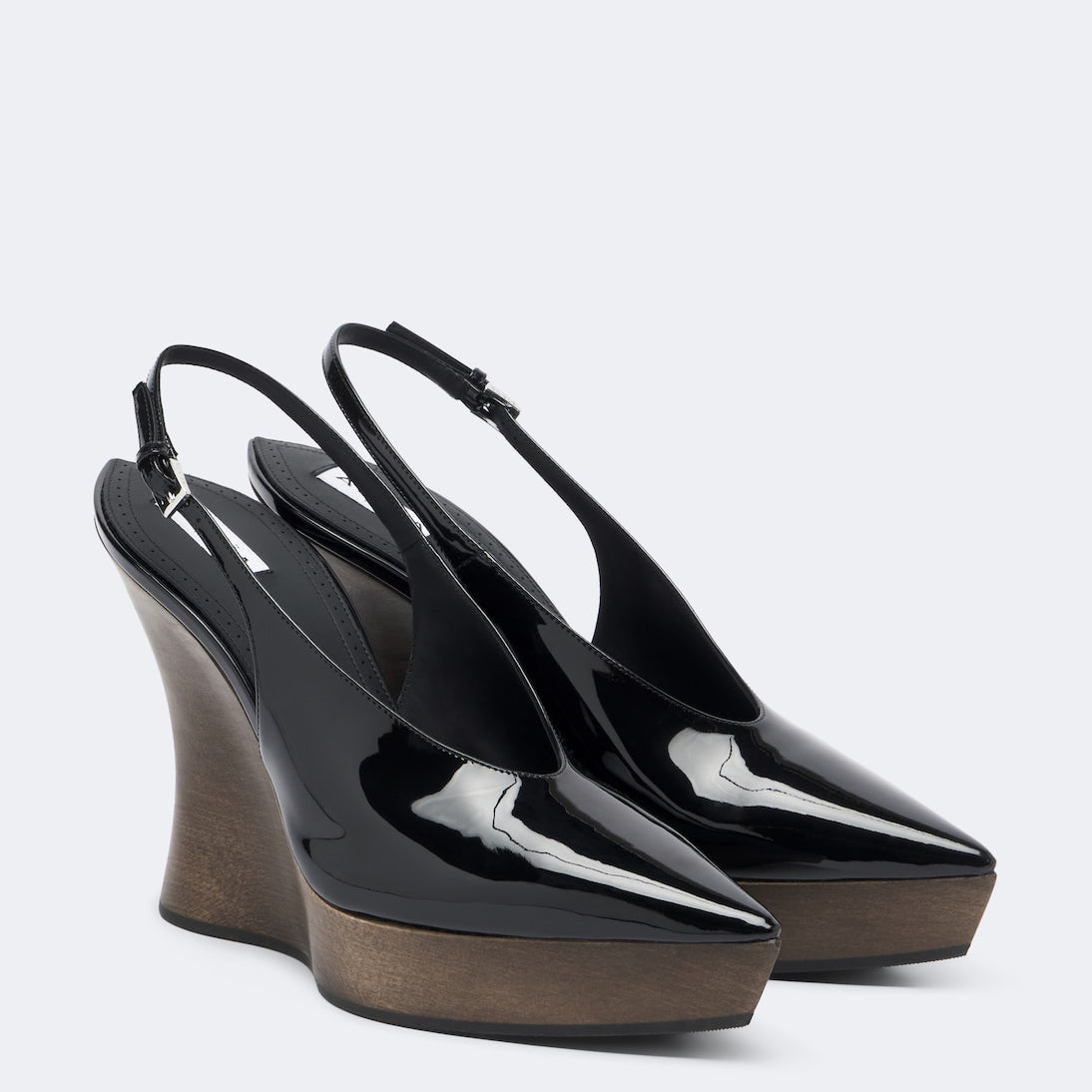 Alaïa - Patent leather wedge slingback clogs