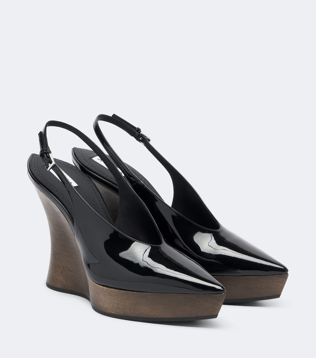 Alaïa - Patent leather wedge slingback clogs