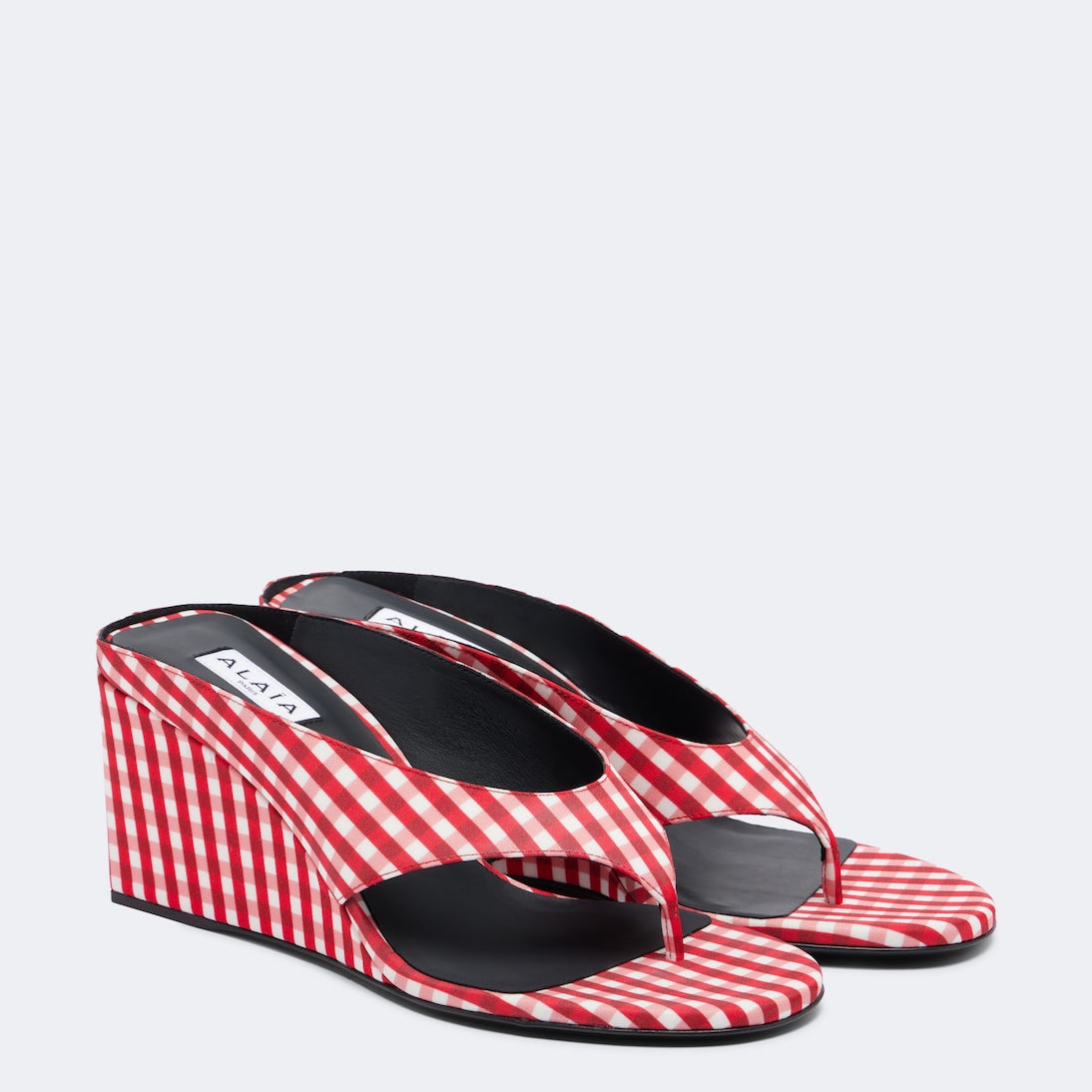 Alaïa - Cube gingham wedge thong sandals