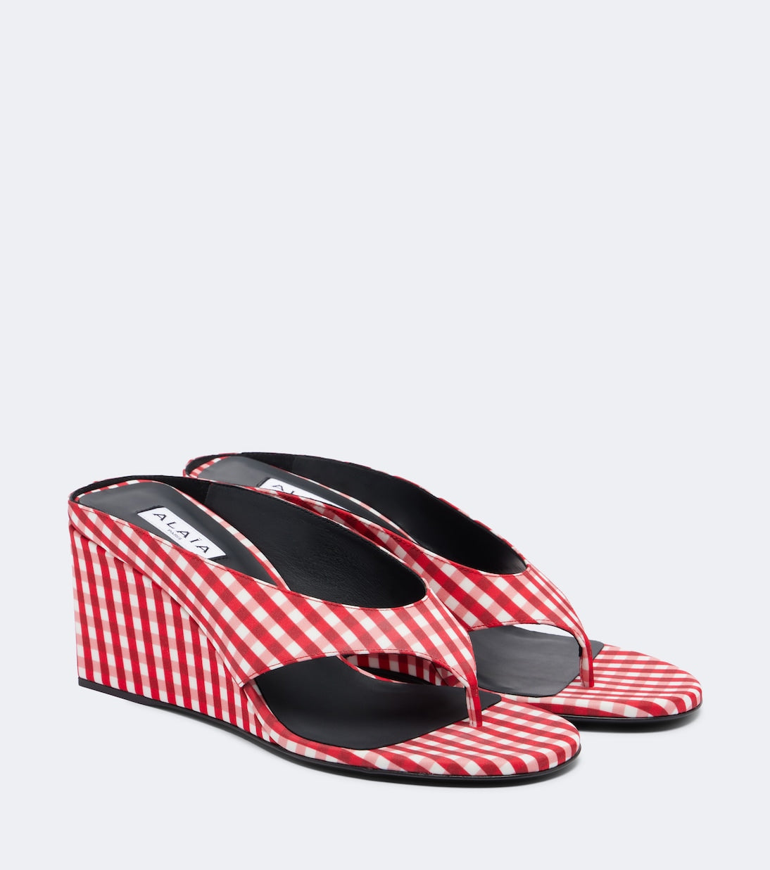 Alaïa - Cube gingham wedge thong sandals