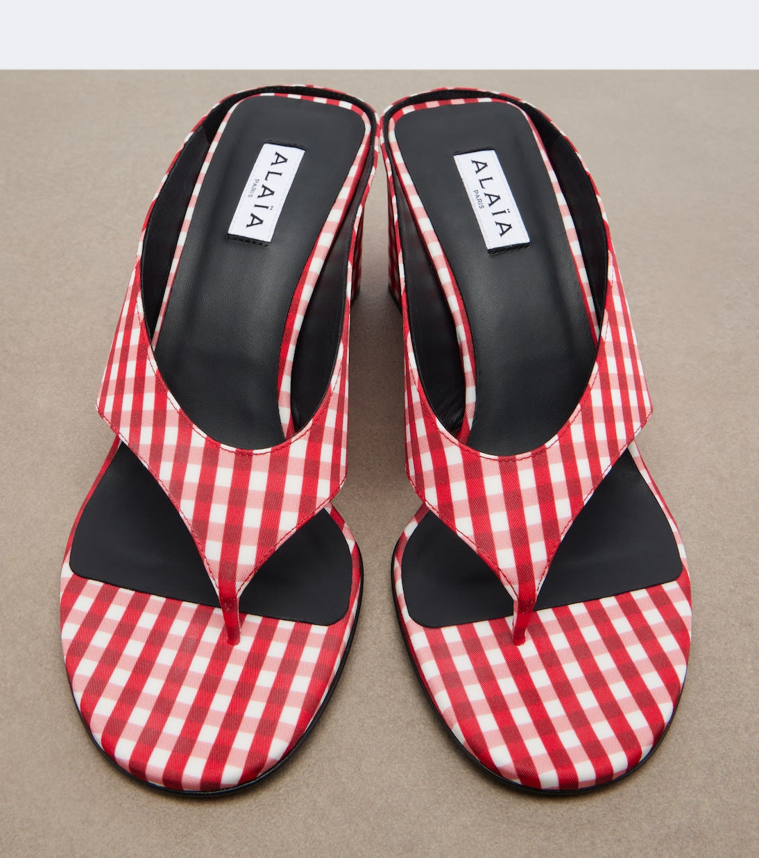 Alaïa - Cube gingham wedge thong sandals