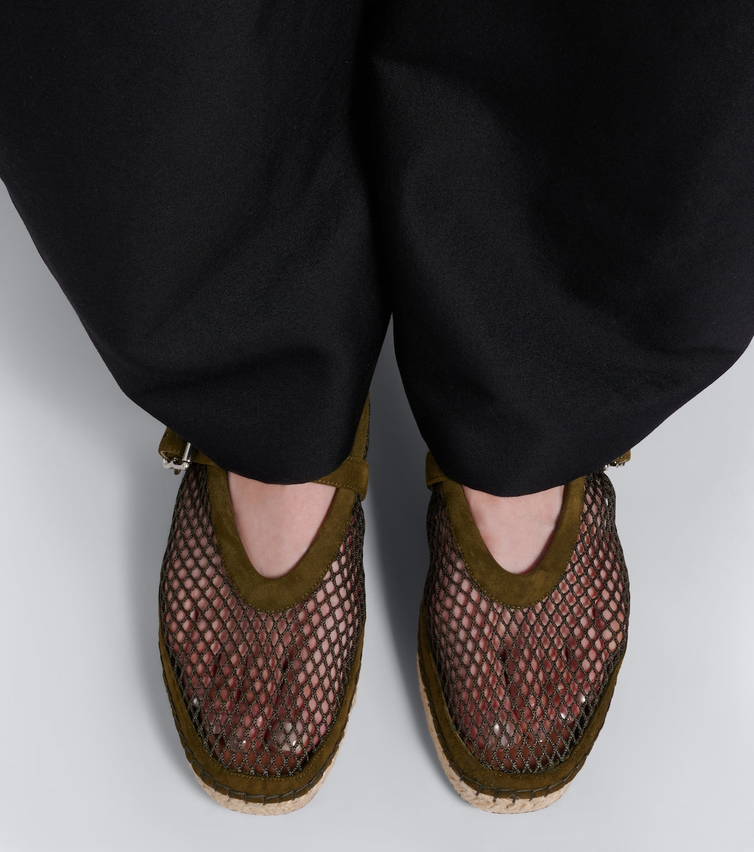 Alaïa - Suede-trimmed fishnet espadrilles